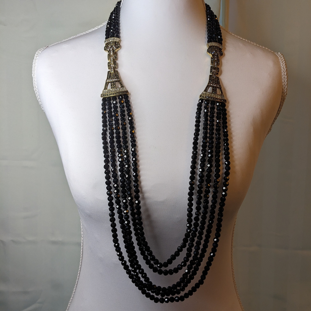 Heidi Daus Master Clasp Black Crystal Bead Multi-Strand Necklace & 2 Bracelets